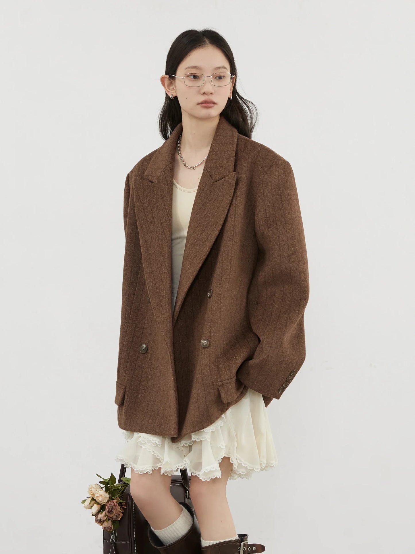 Wool Blend Double-Breasted Blazer