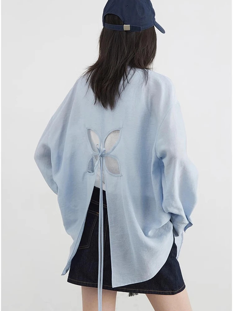 Back Hollow-Out Linen Blend Shirt