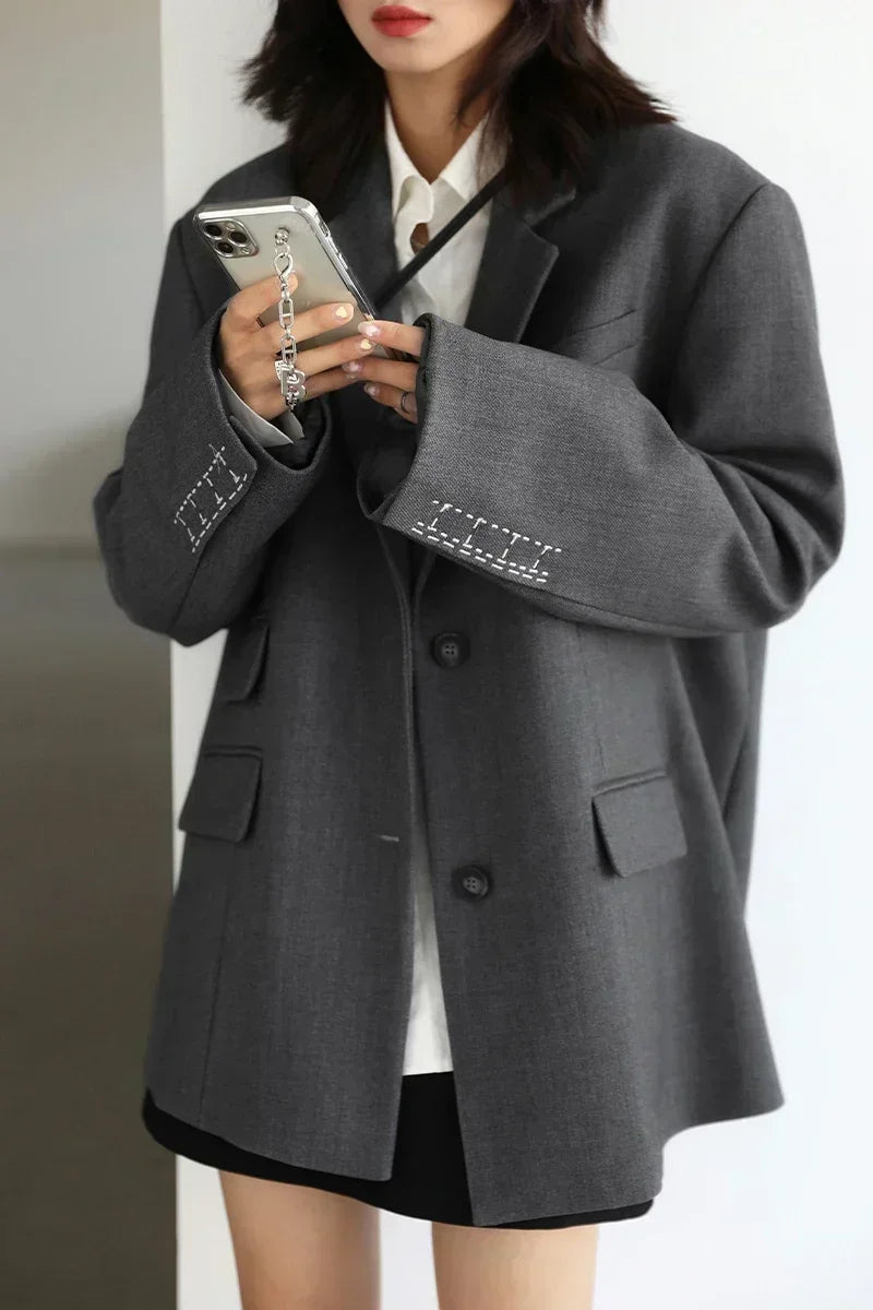 Embroidered Cuff Twill Blazer
