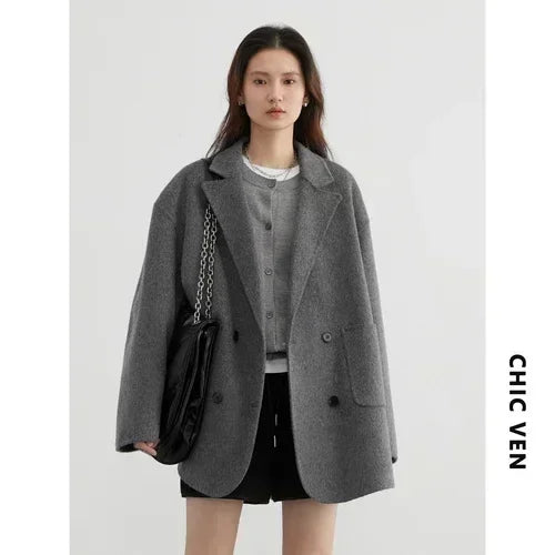 Double-Breasted Wool Blend mid-size Coat