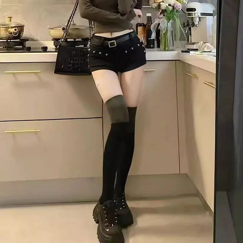 Low-Waist Studded Denim Shorts