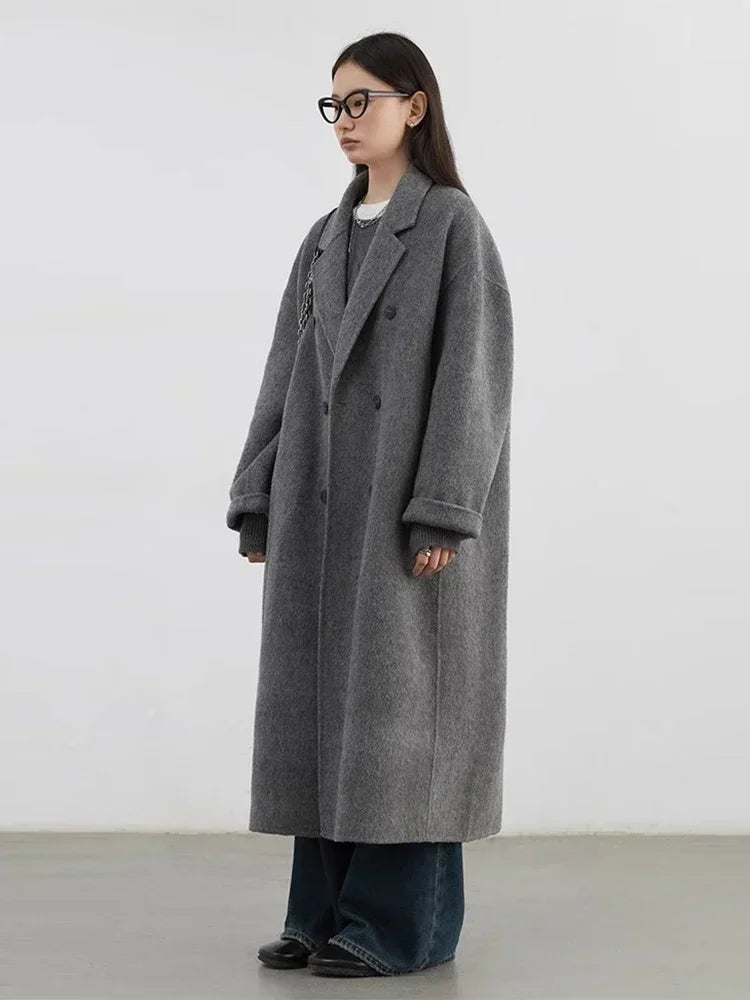 Double-Breasted Wool Blend Coat