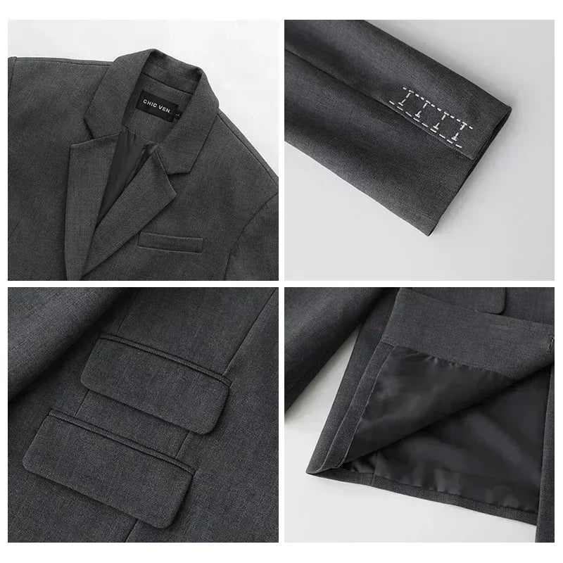 Embroidered Cuff Twill Blazer