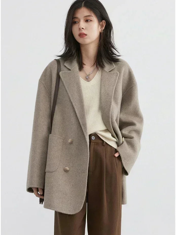 Double-Breasted Wool Blend mid-size Coat
