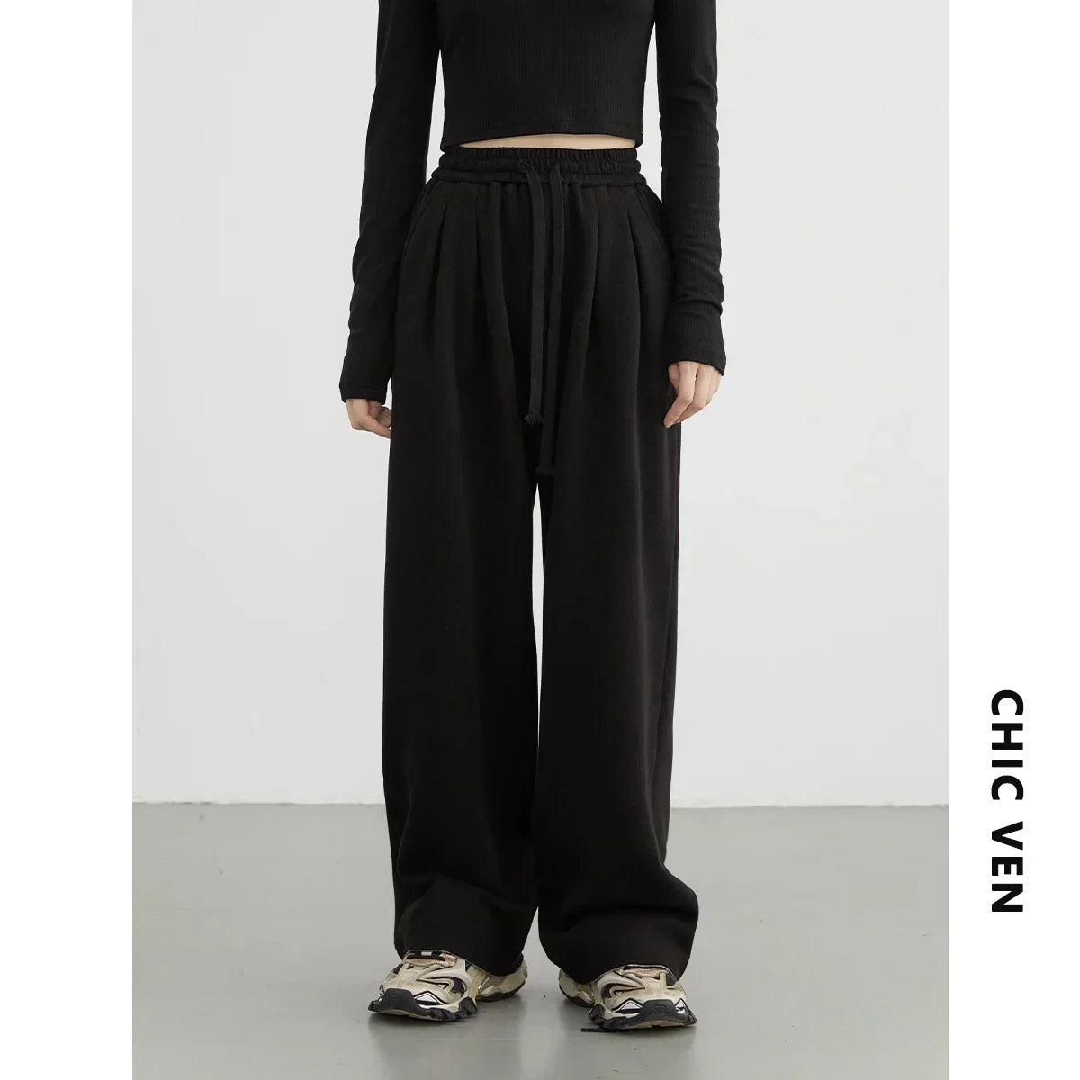 High-Waist Lace-Up Wide-Leg Pants