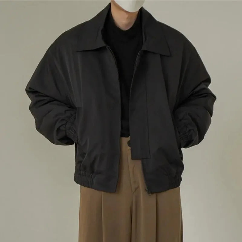 Men's Lapel Collar Windbreaker Bomber Jacket – Autumn/Winter Outwear