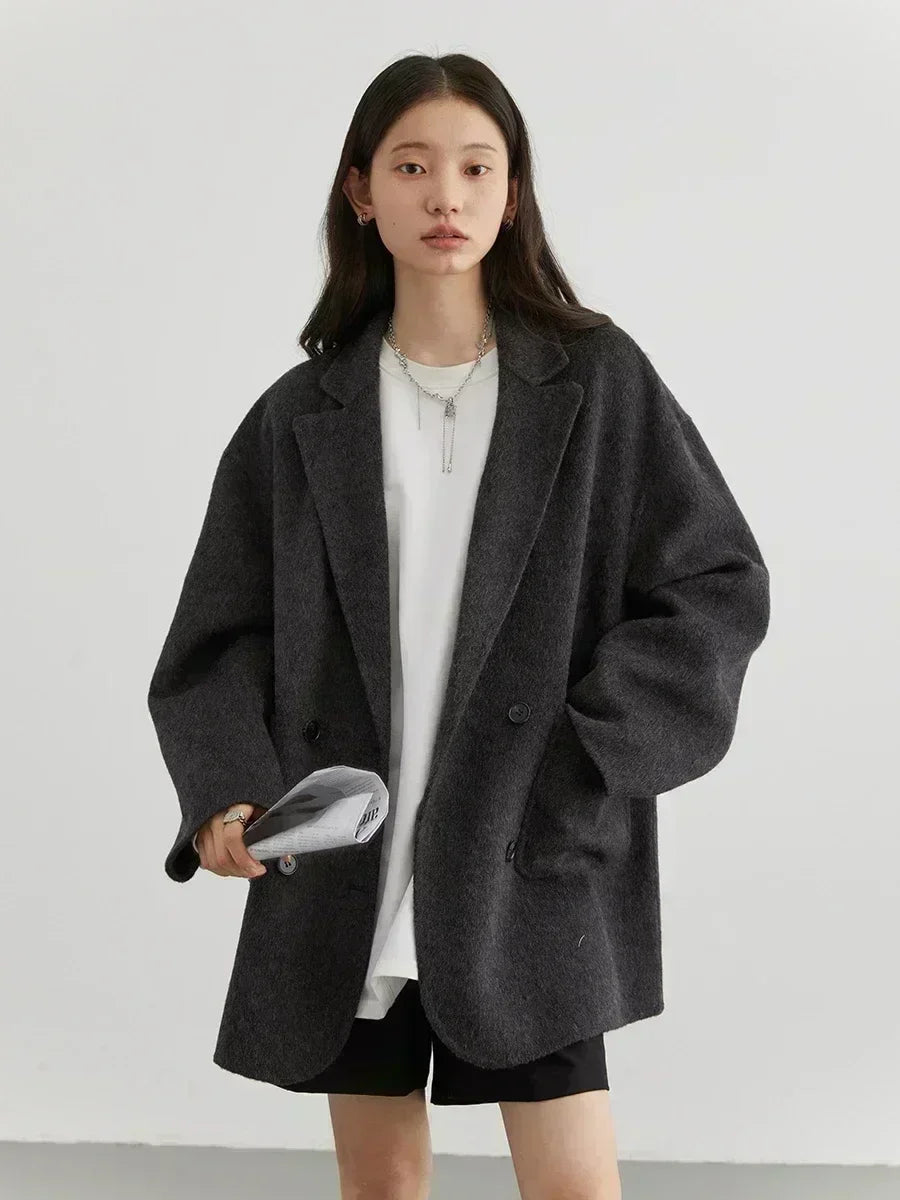 Double-Breasted Wool Blend mid-size Coat