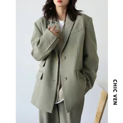 Embroidered Cuff Twill Blazer