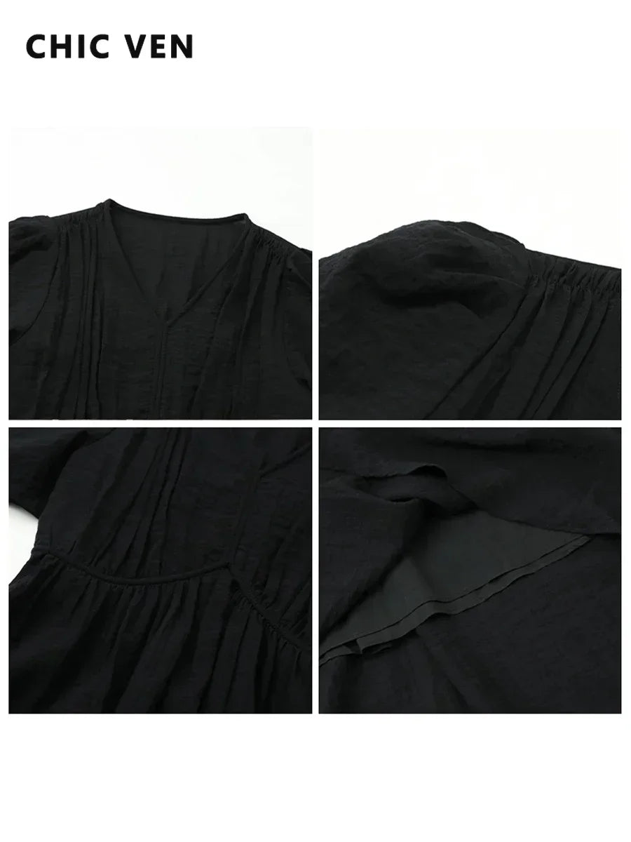 V-Neck Puff Sleeve Maxi Dress