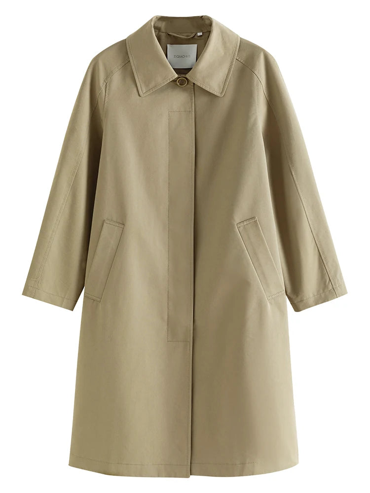 Khaki Mid-Length Trench Coat