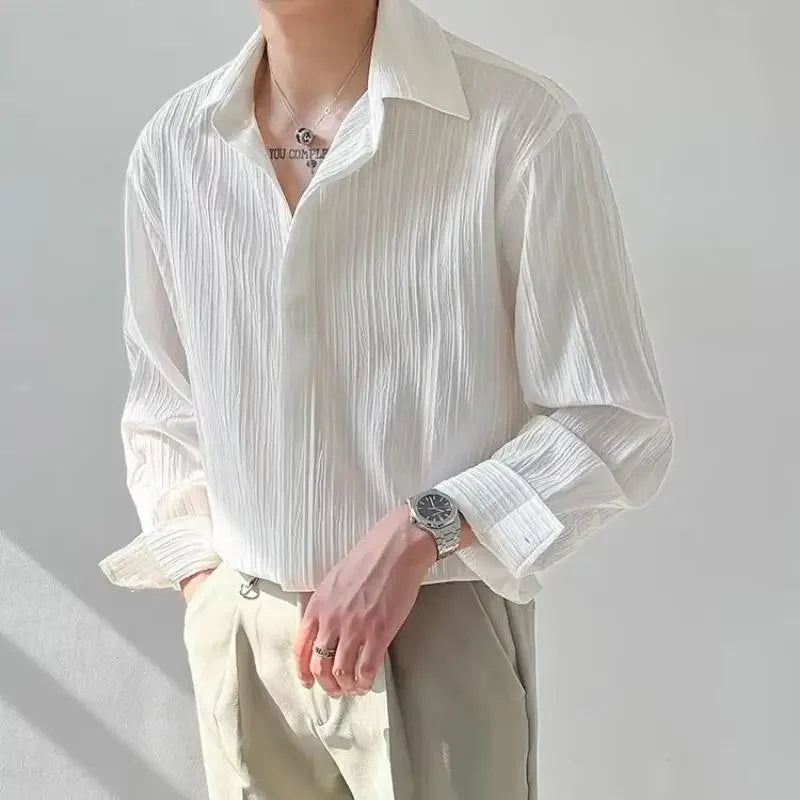 Korean Style Loose-Fit Striped Shirt – Trendy Casual Long Sleeve