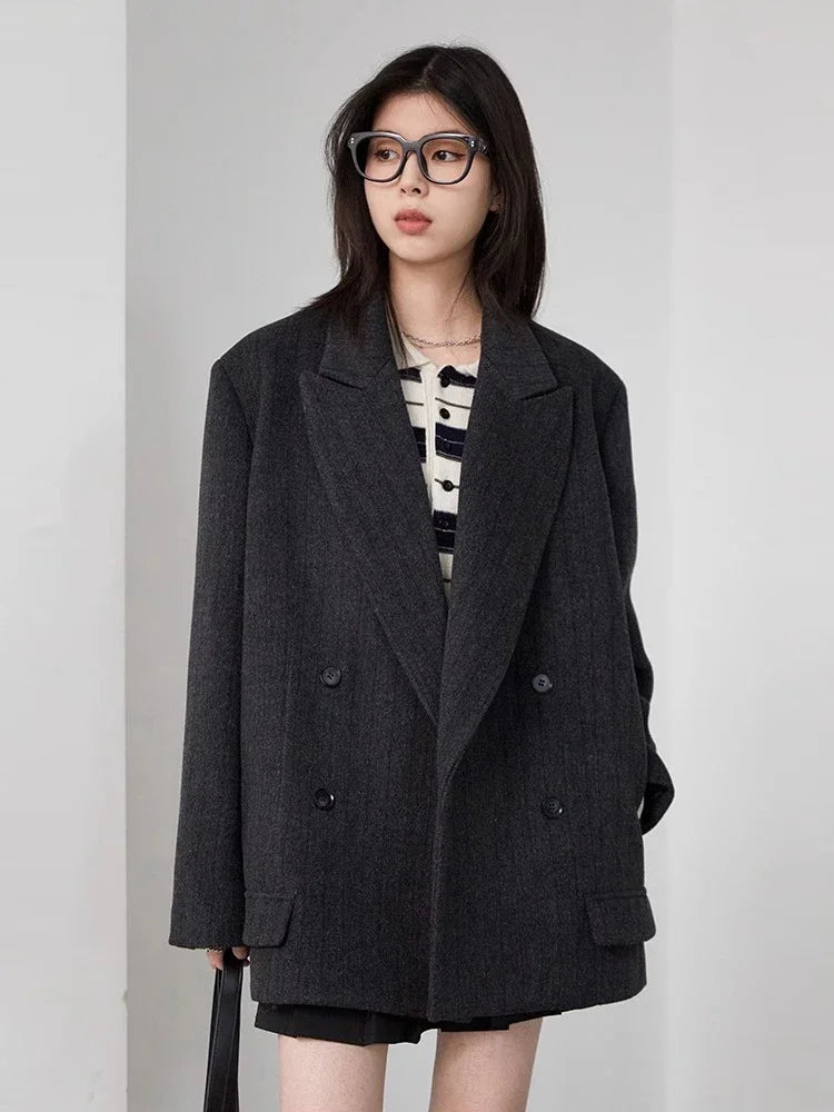 Wool Blend Double-Breasted Blazer