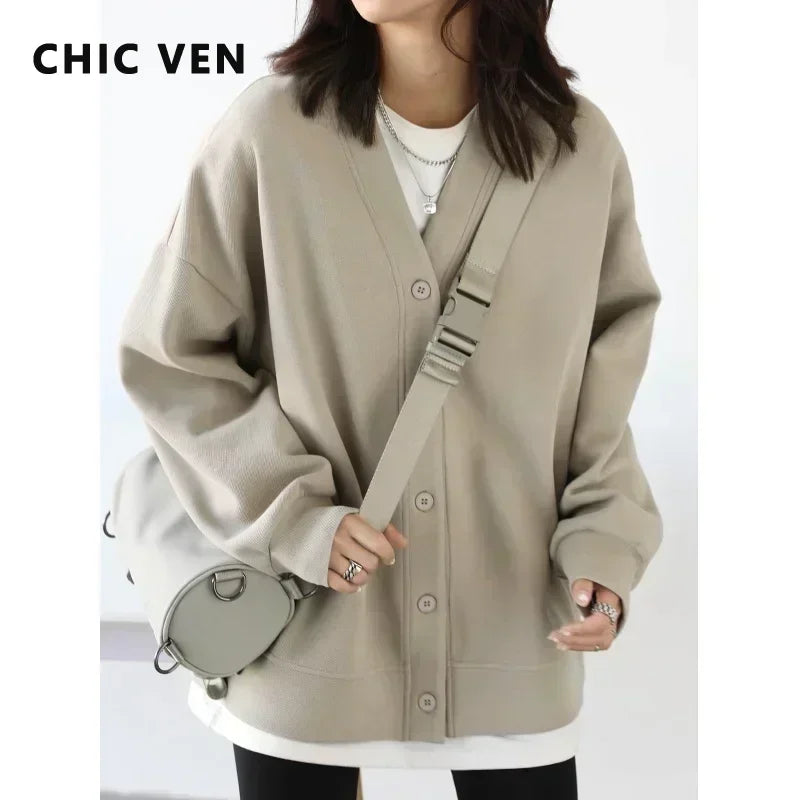 V-Neck Pearl Cotton Sweatshirt
