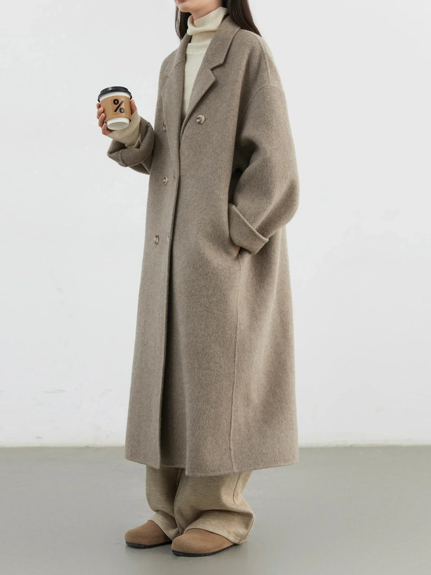 Double-Breasted Wool Blend Coat
