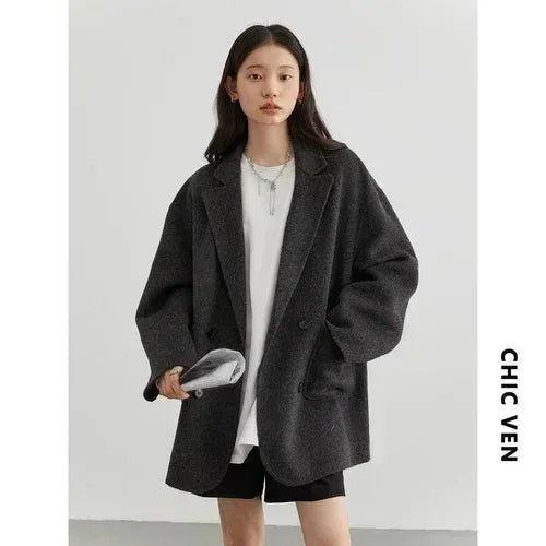 Double-Breasted Wool Blend mid-size Coat