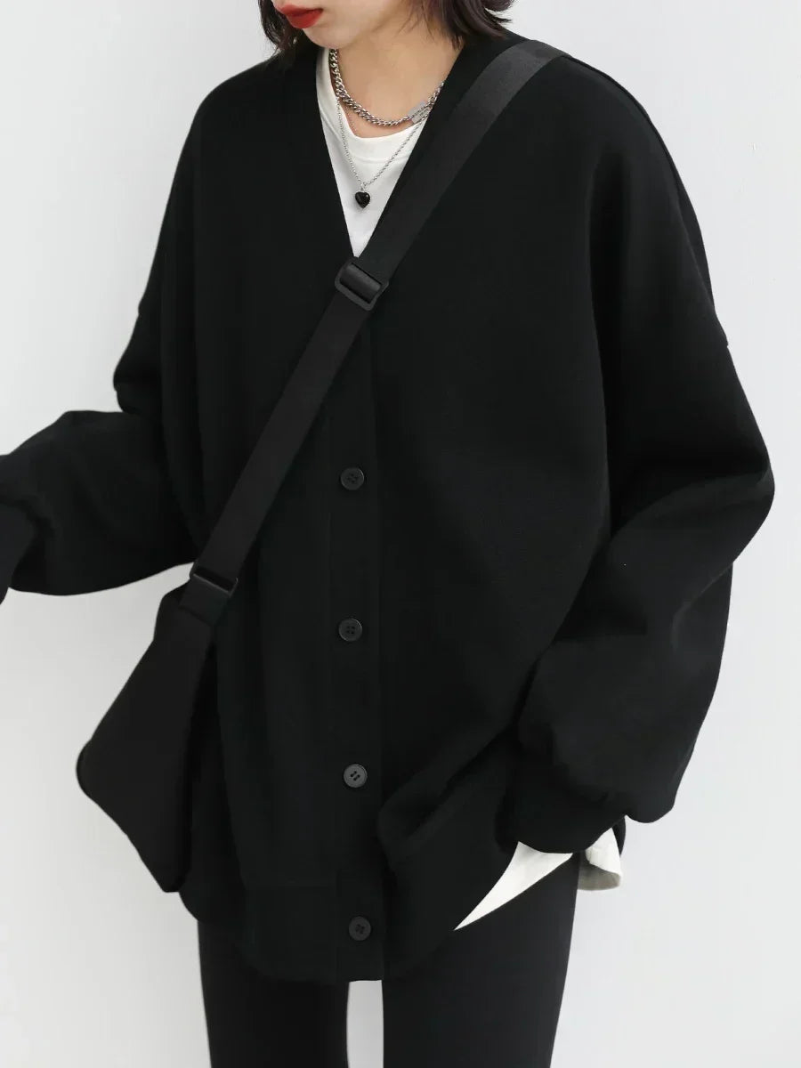 V-Neck Pearl Cotton Sweatshirt