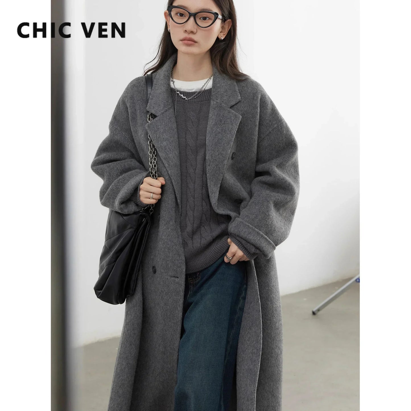 Double-Breasted Wool Blend Coat
