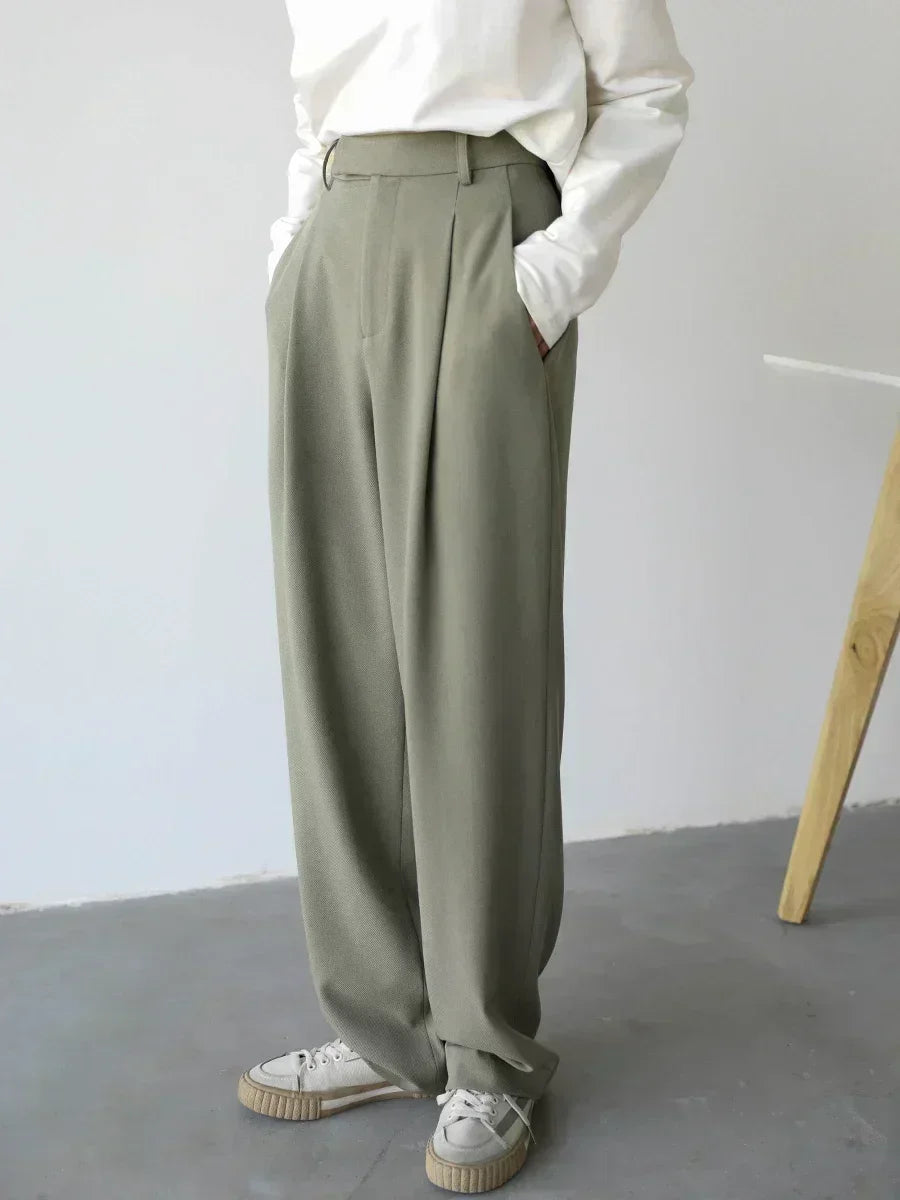 Twill Wide-Leg Suit Pants