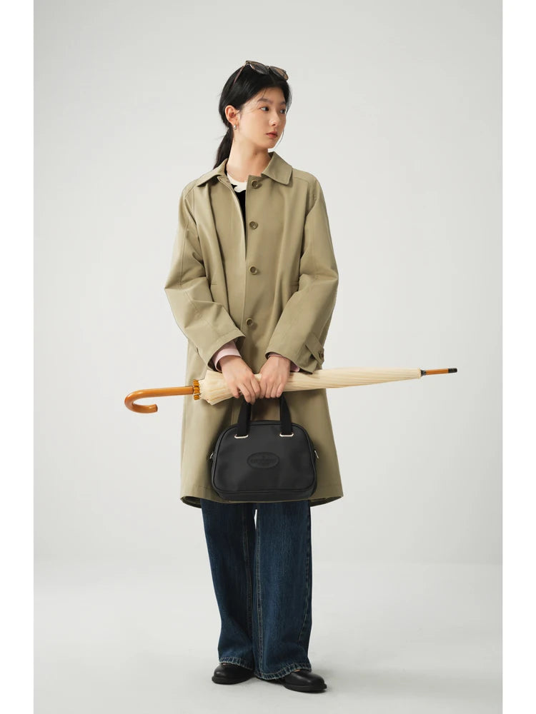Khaki Mid-Length Trench Coat