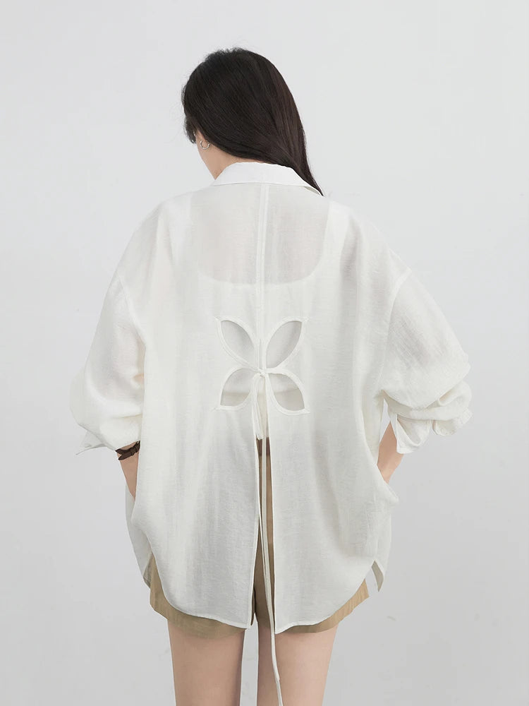Back Hollow-Out Linen Blend Shirt