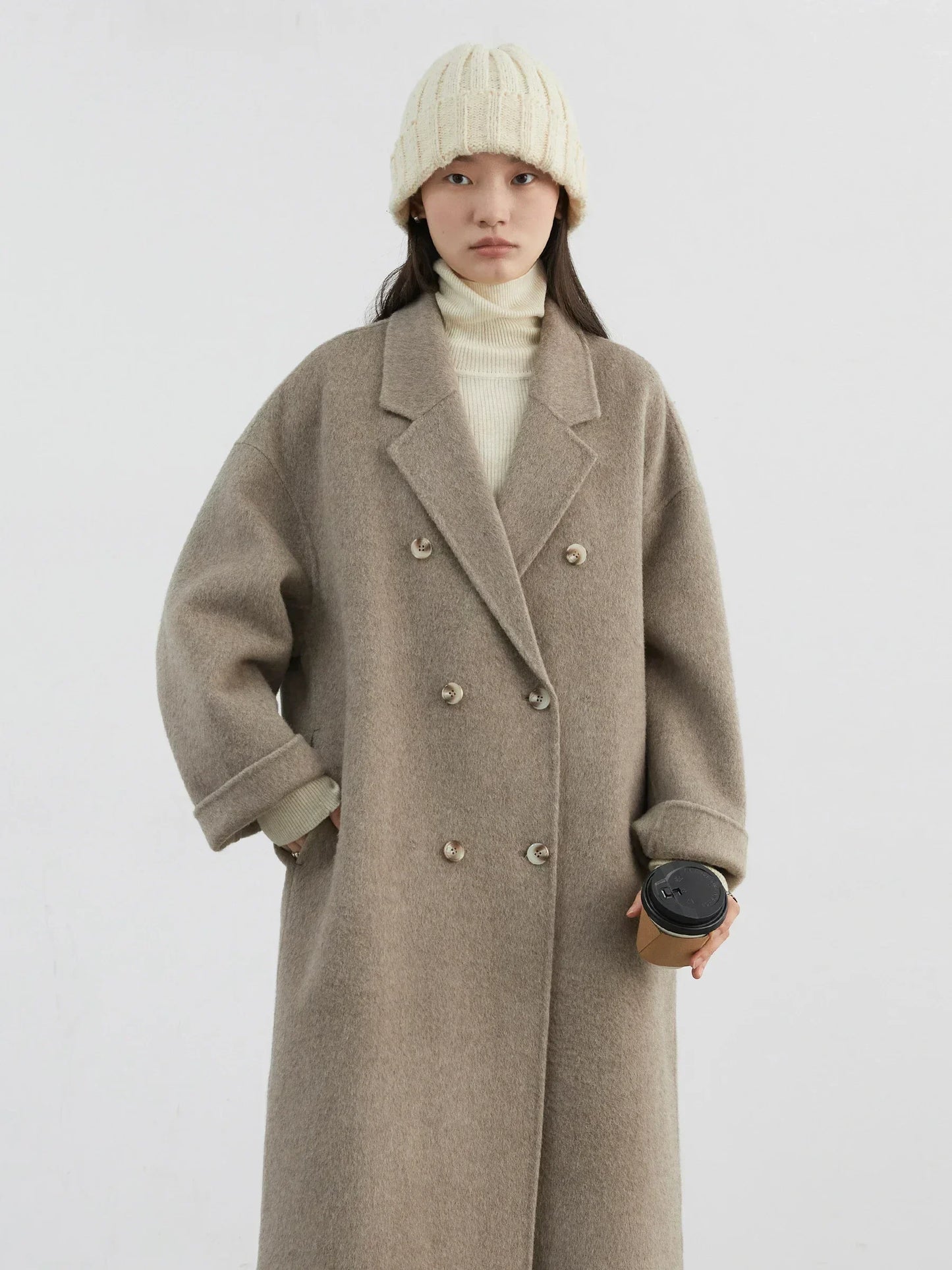 Double-Breasted Wool Blend Coat