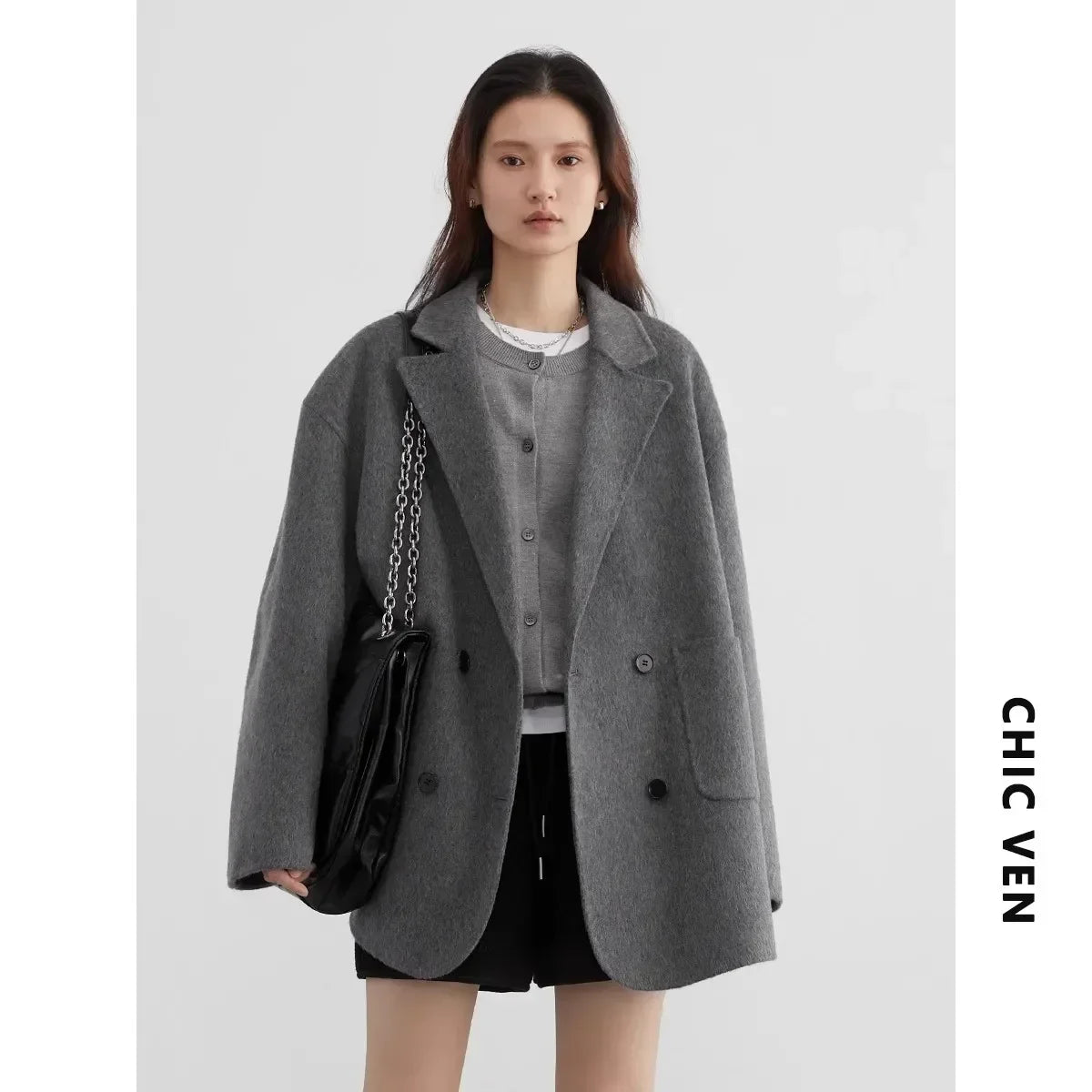 Double-Breasted Wool Blend mid-size Coat