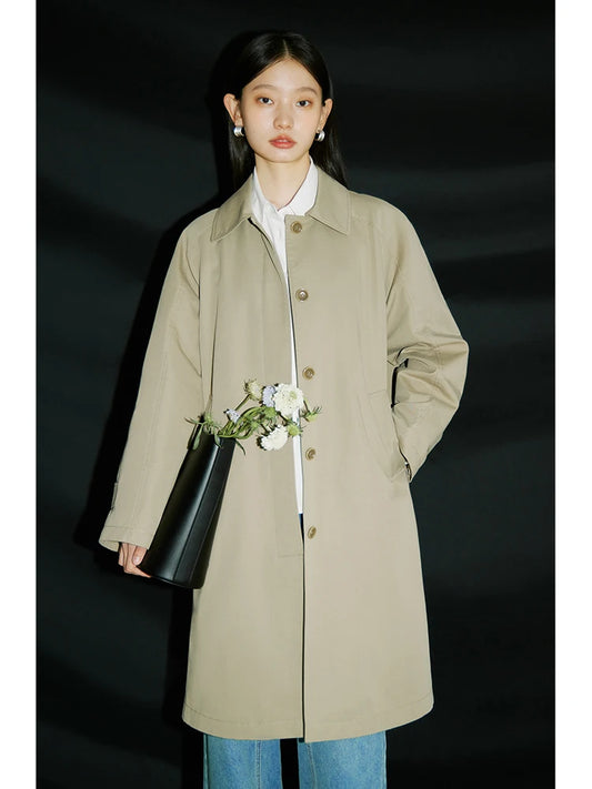 Khaki Mid-Length Trench Coat