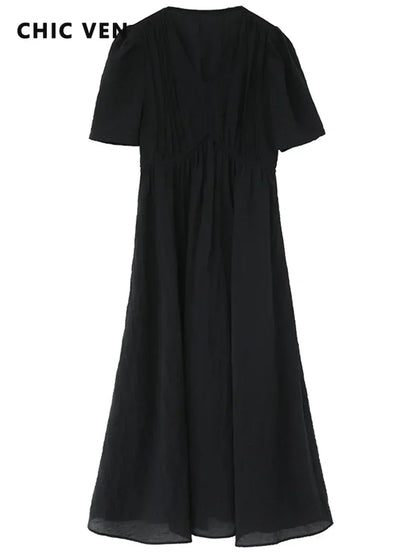 V-Neck Puff Sleeve Maxi Dress