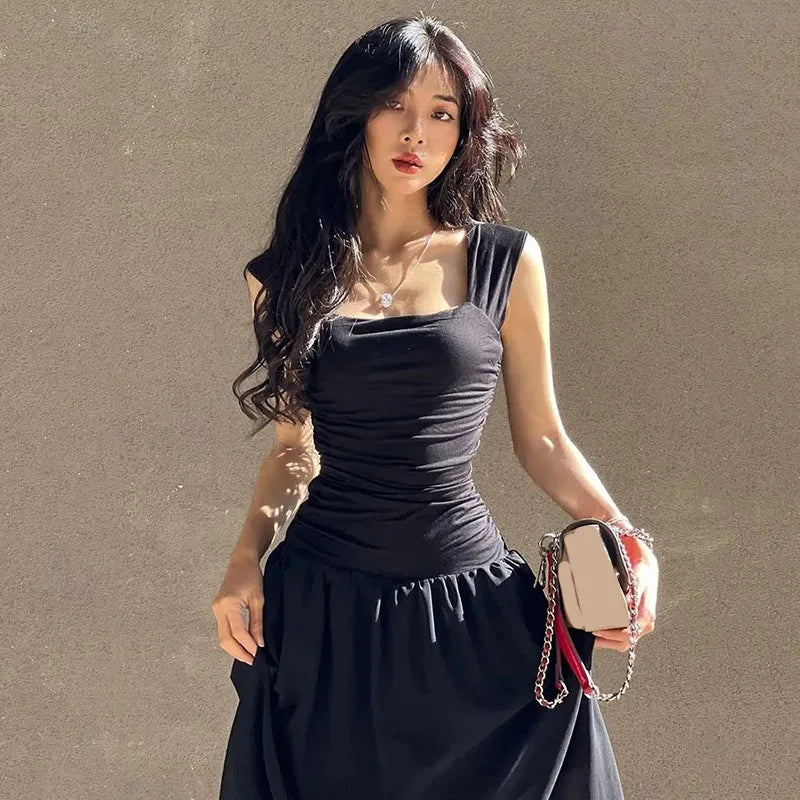 Ruched Square-Neck Maxi Dress