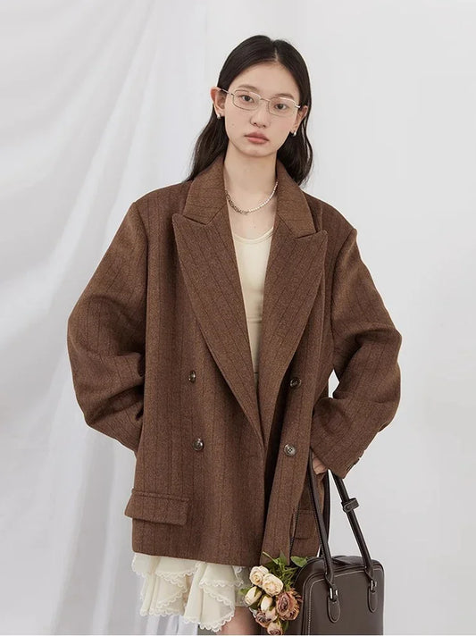Wool Blend Double-Breasted Blazer