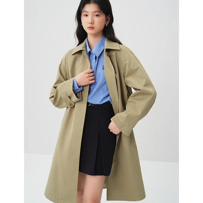 Khaki Mid-Length Trench Coat