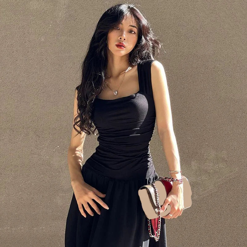Ruched Square-Neck Maxi Dress