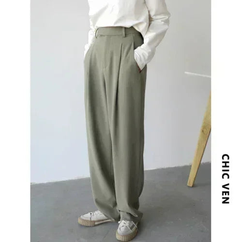 Twill Wide-Leg Suit Pants