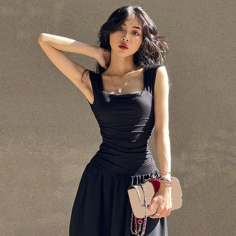 Ruched Square-Neck Maxi Dress