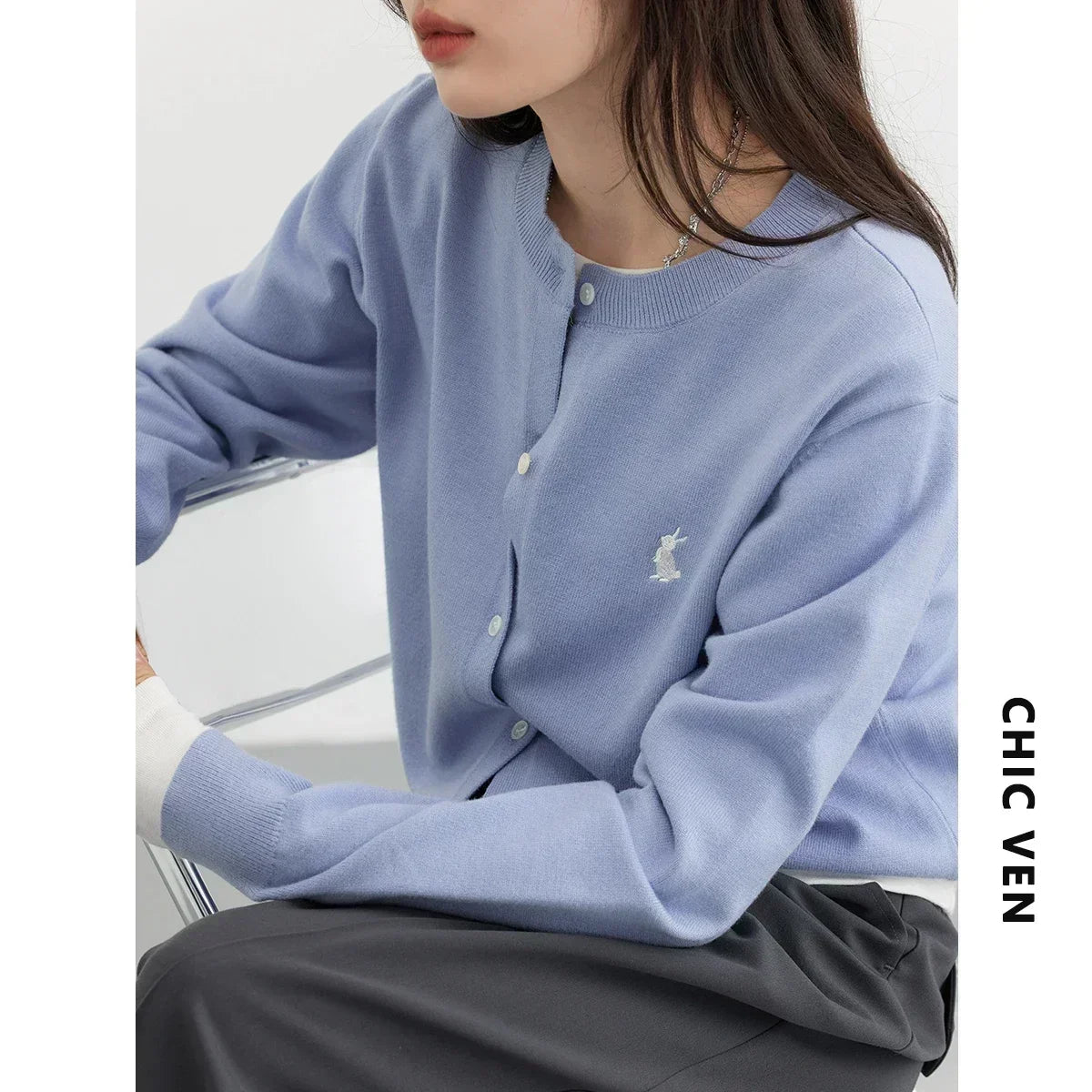 Rabbit Embroidery Knit Cardigan