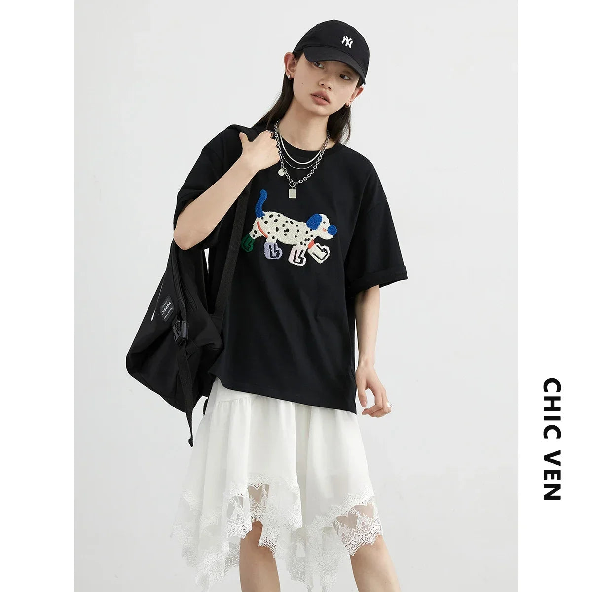 Dog Embroidery Cotton T-Shirt