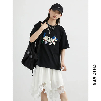 Dog Embroidery Cotton T-Shirt