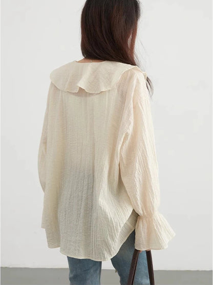 Ruffled Lace-Up Lyocell Blouse