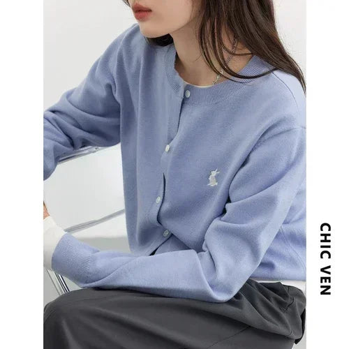 Rabbit Embroidery Knit Cardigan