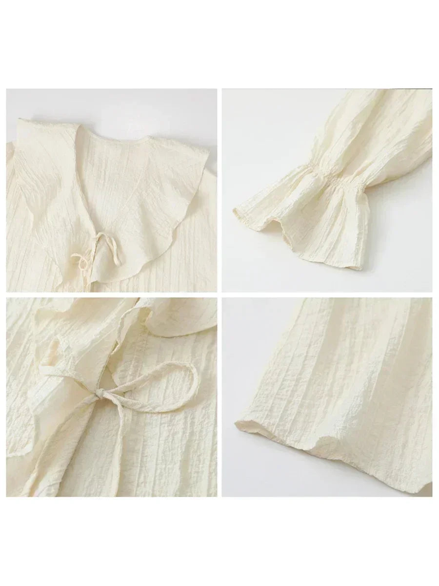 Ruffled Lace-Up Lyocell Blouse