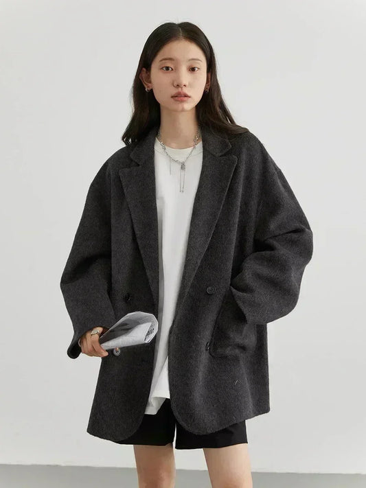 Double-Breasted Wool Blend mid-size Coat