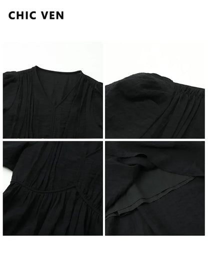V-Neck Puff Sleeve Maxi Dress