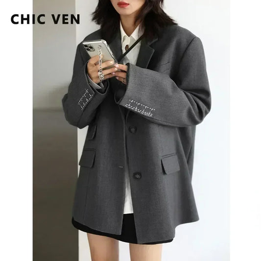 Embroidered Cuff Twill Blazer