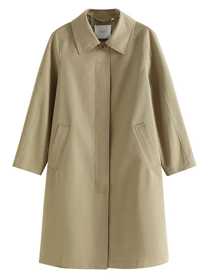 Khaki Mid-Length Trench Coat