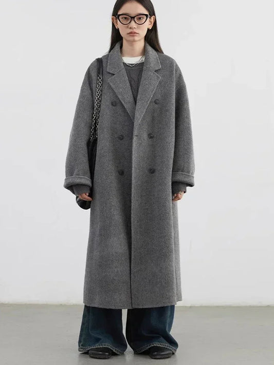 Double-Breasted Wool Blend Coat
