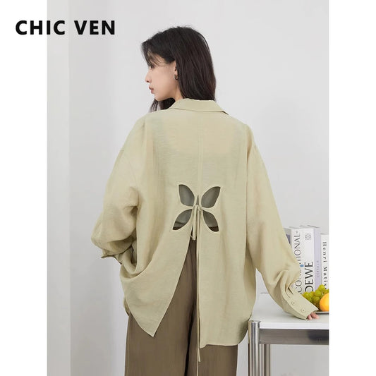 Back Hollow-Out Linen Blend Shirt
