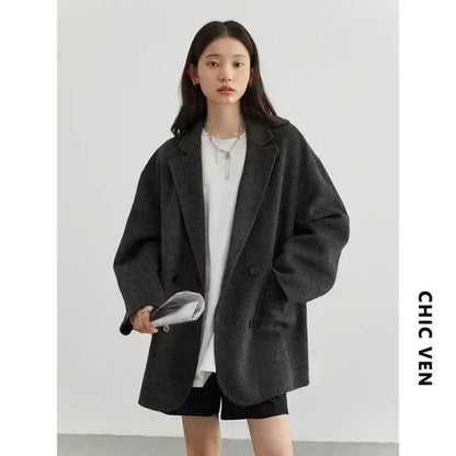 Double-Breasted Wool Blend mid-size Coat