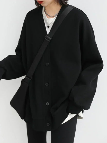 V-Neck Pearl Cotton Sweatshirt
